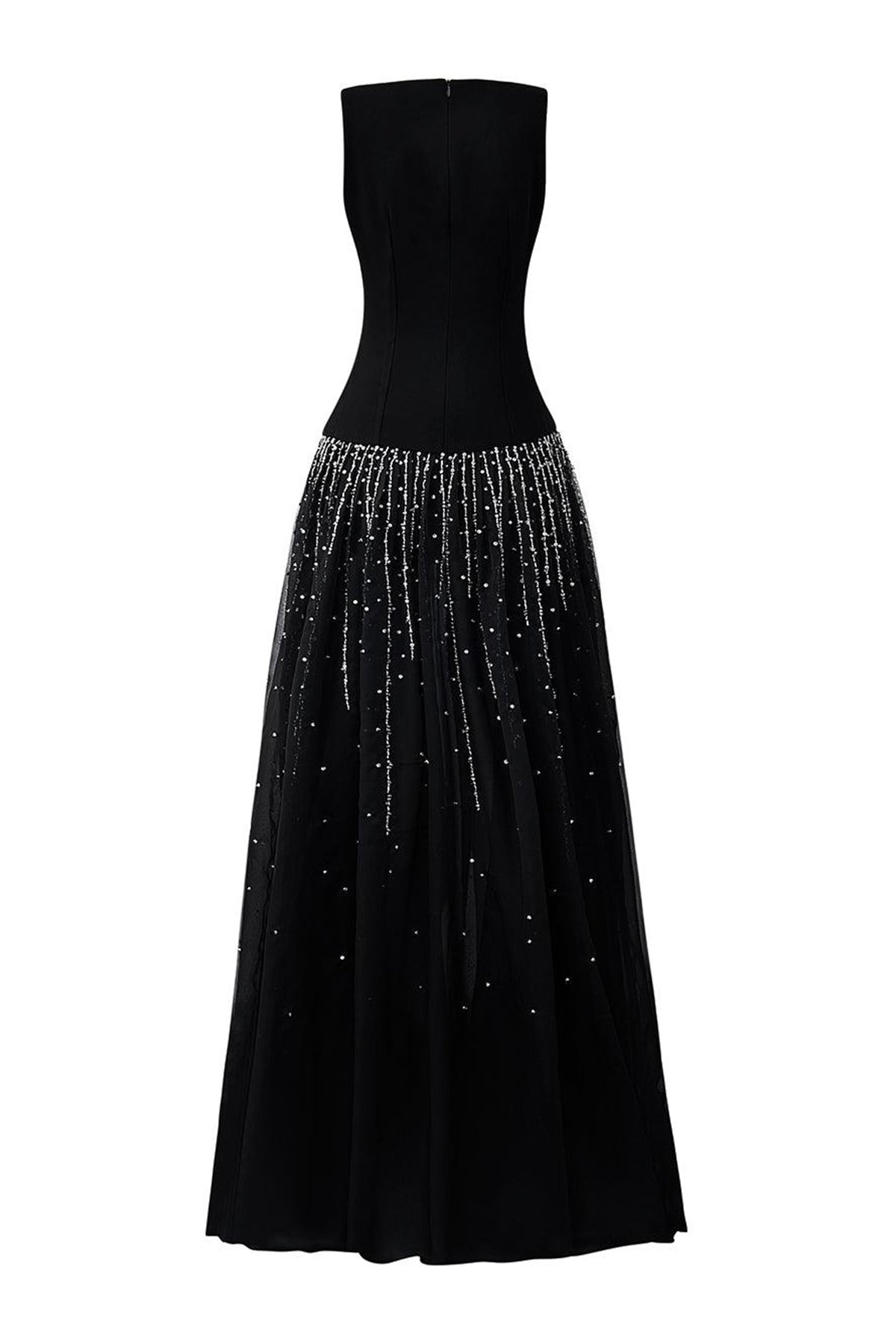 Nataly A-line Boat Neck Organza Crepe Floor Length Dress