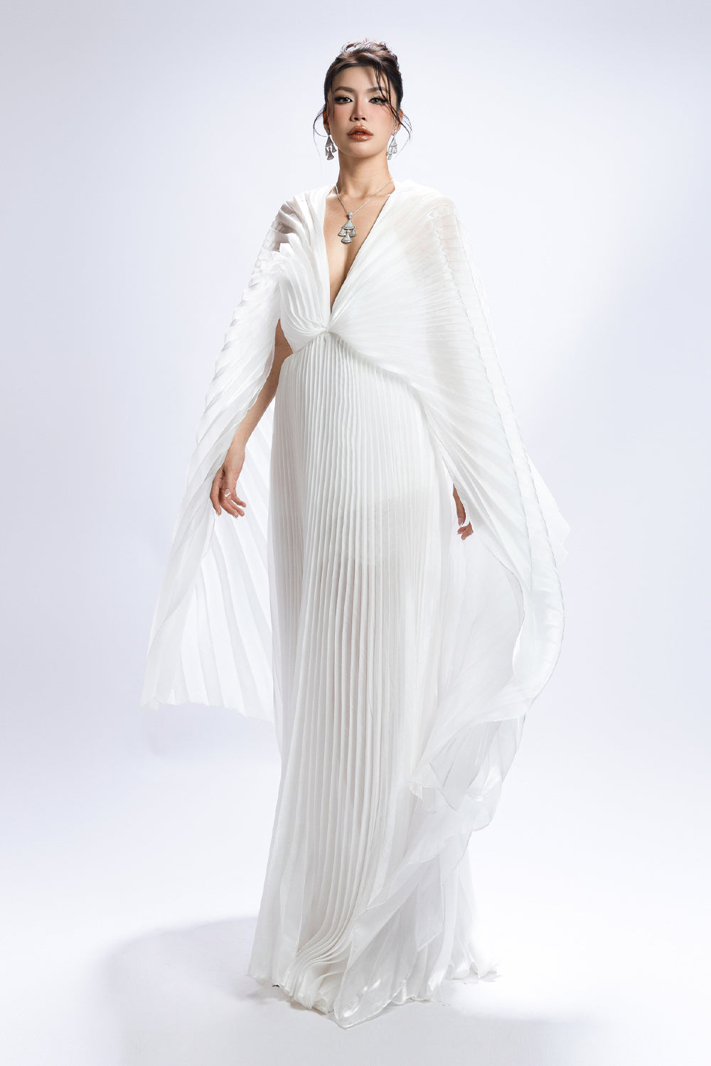 isolde maxi dress Women's Isolde V-Neck Pleated Maxi Dress S/M/L/XL/XXL/Customize White MEAN  BLVD