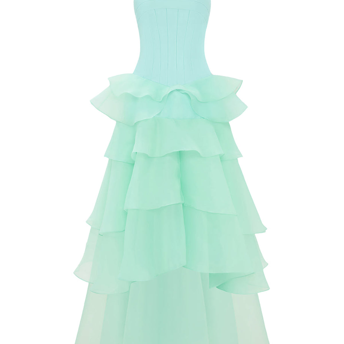 Cascade Straight Across Ruffle Maxi Dress
