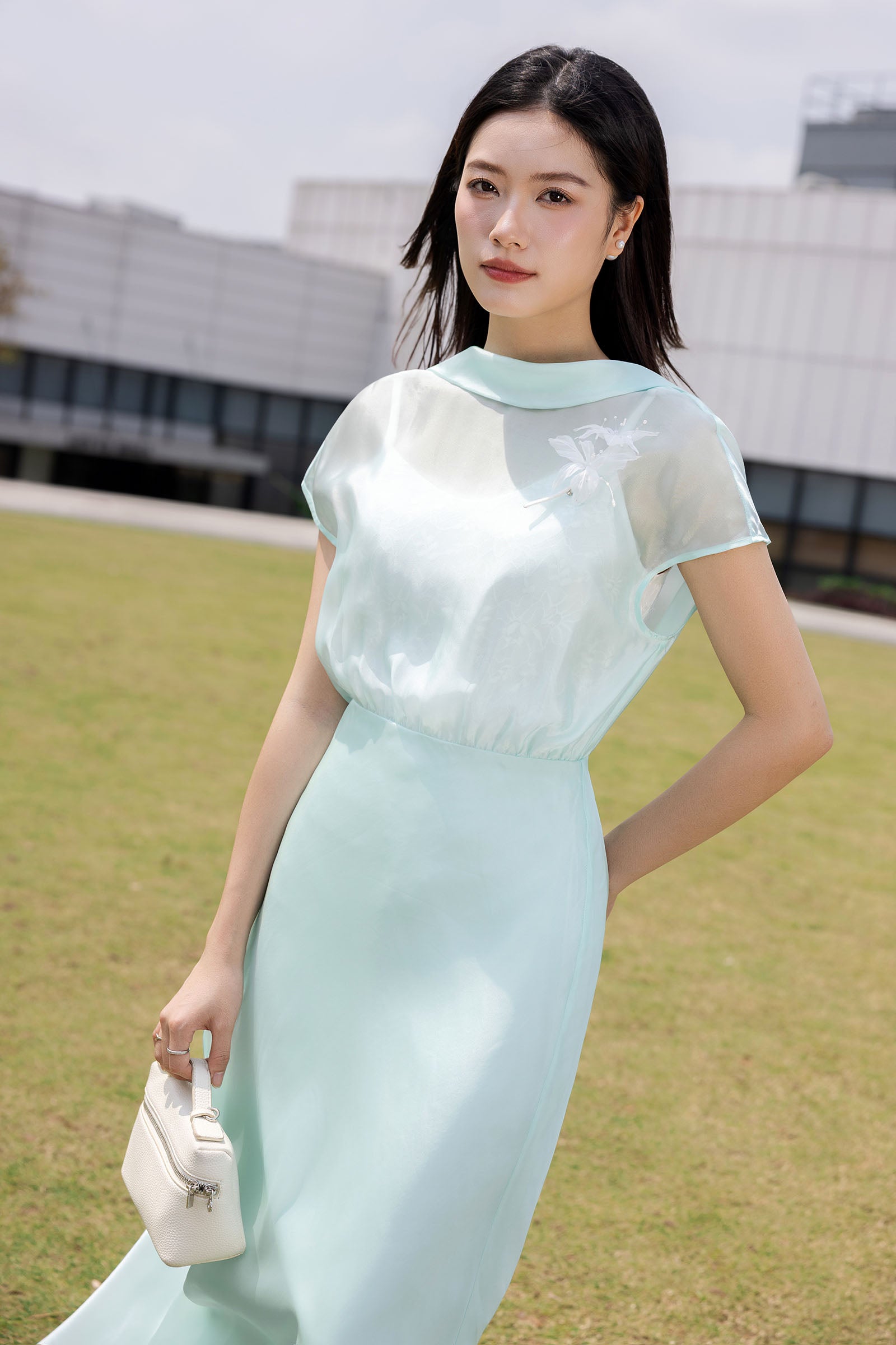 Luc Van Boat Neck Midi Dress