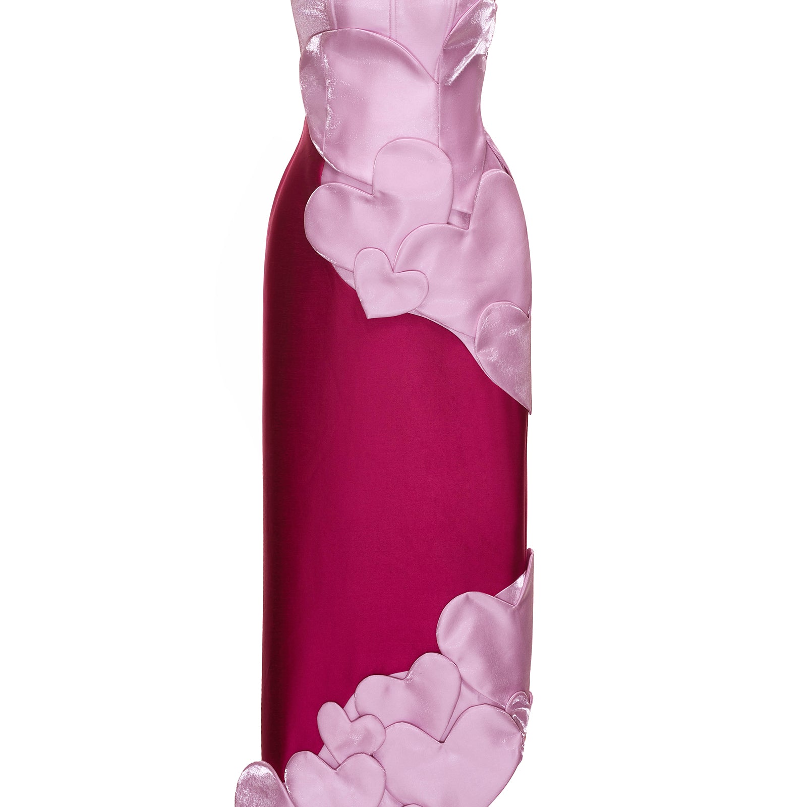 Darling Color Mix Taffeta Asymmetric Heart Detail Maxi Dress