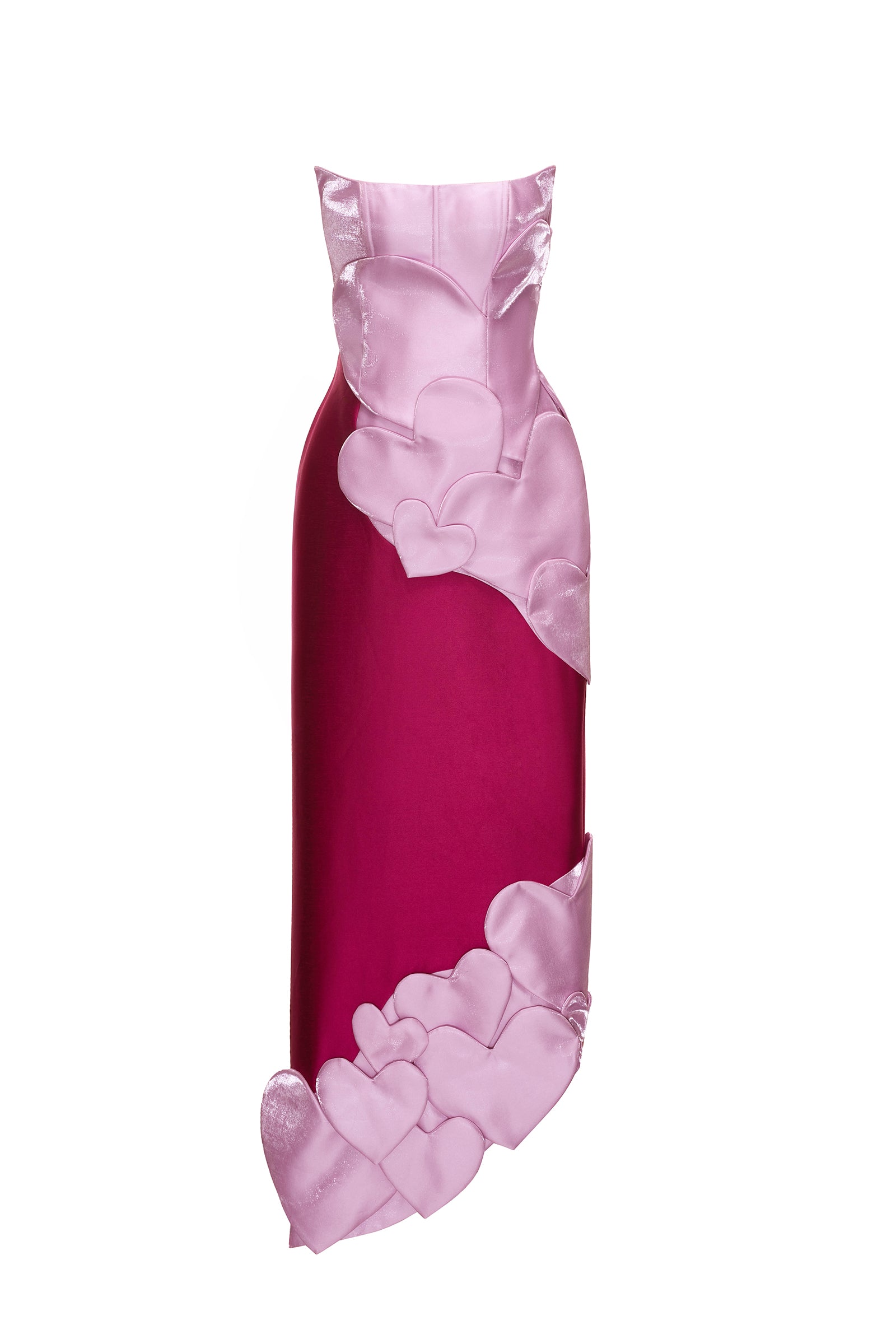 Darling Color Mix Taffeta Asymmetric Heart Detail Maxi Dress