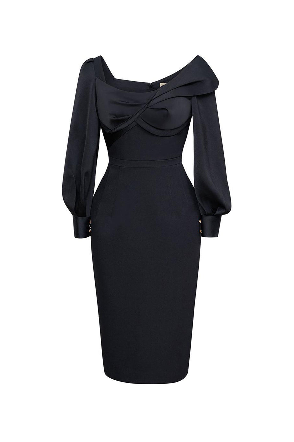 Margaret Pegged Cuff Sleeved Taffeta Knee-length Dress
