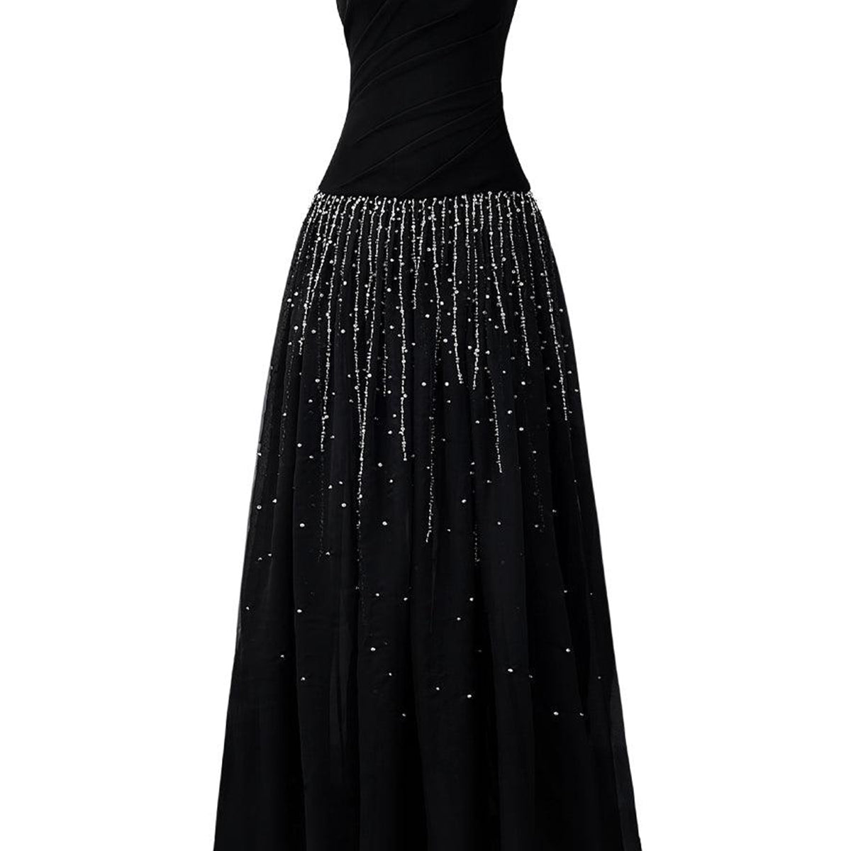 Nataly A-line Boat Neck Organza Crepe Floor Length Dress
