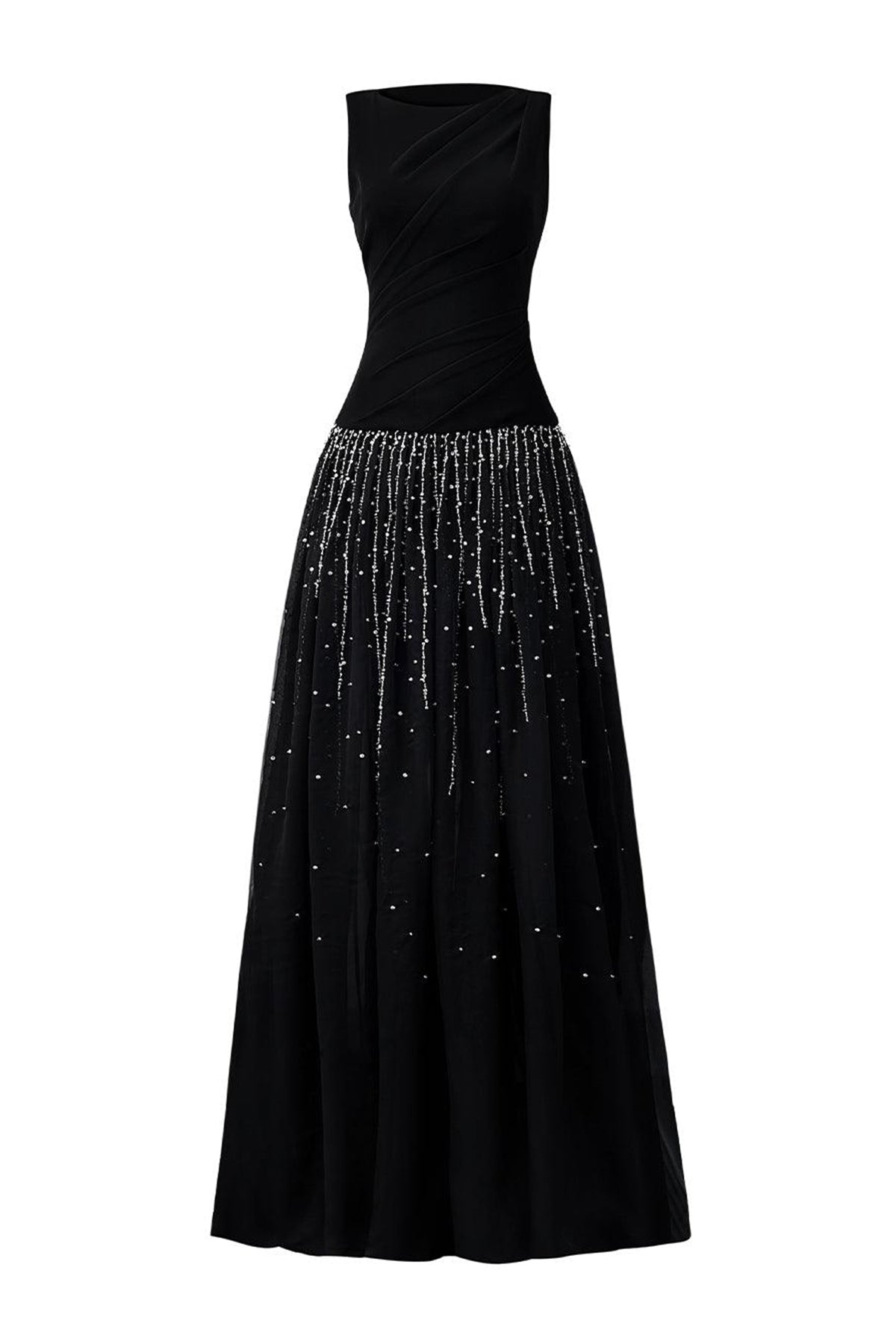 Nataly A-line Boat Neck Organza Crepe Floor Length Dress