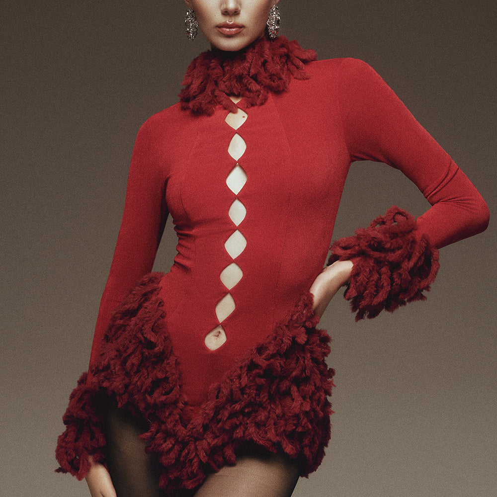 Nickie Turtle Neck Ruffle Mini Dress