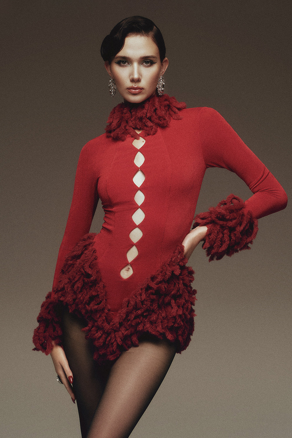 Nickie Turtle Neck Ruffle Mini Dress