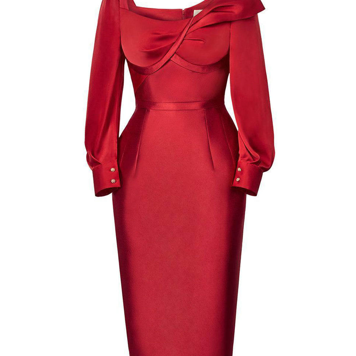 Margaret Pegged Cuff Sleeved Taffeta Knee-length Dress