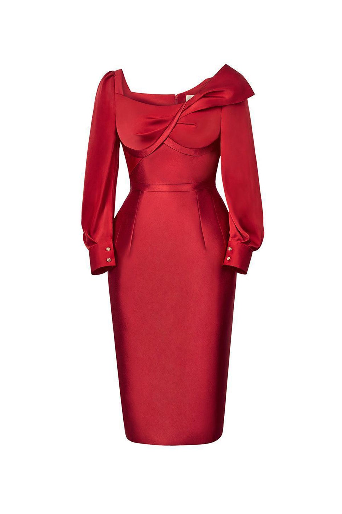 Margaret Pegged Cuff Sleeved Taffeta Knee-length Dress
