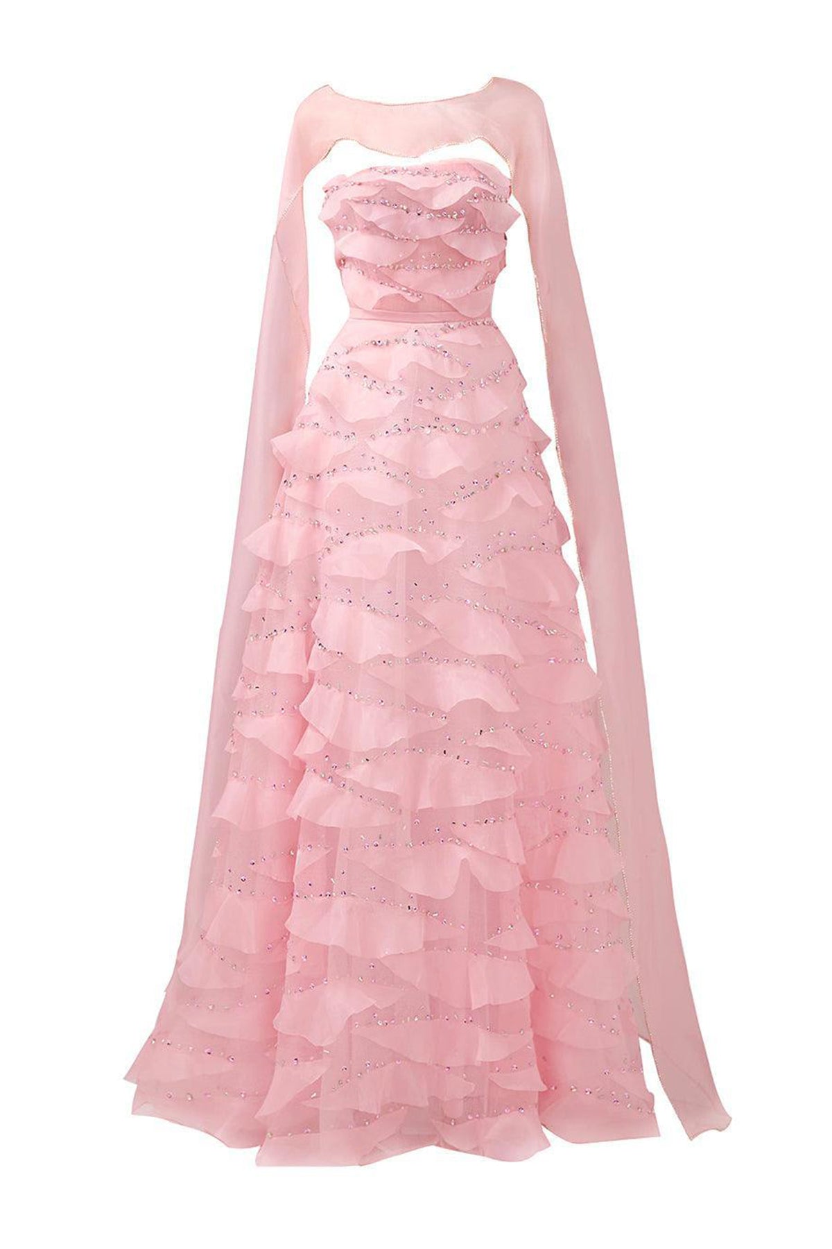 Jesus Cape Ruffle Layer Organza Floor Length Set