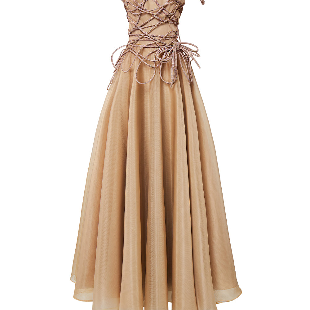 Julissa A-line Off-Shoulder Mesh Floor Length Dress