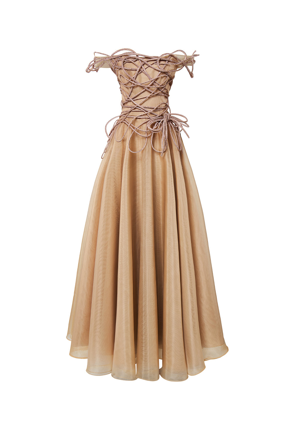 Julissa A-line Off-Shoulder Mesh Floor Length Dress