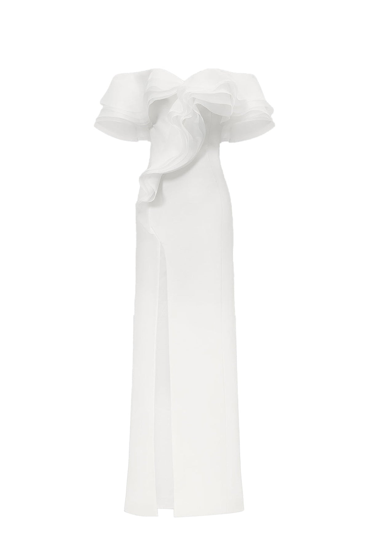 Camellia Slit Off-Shoulder Cotton Floor Length Dress