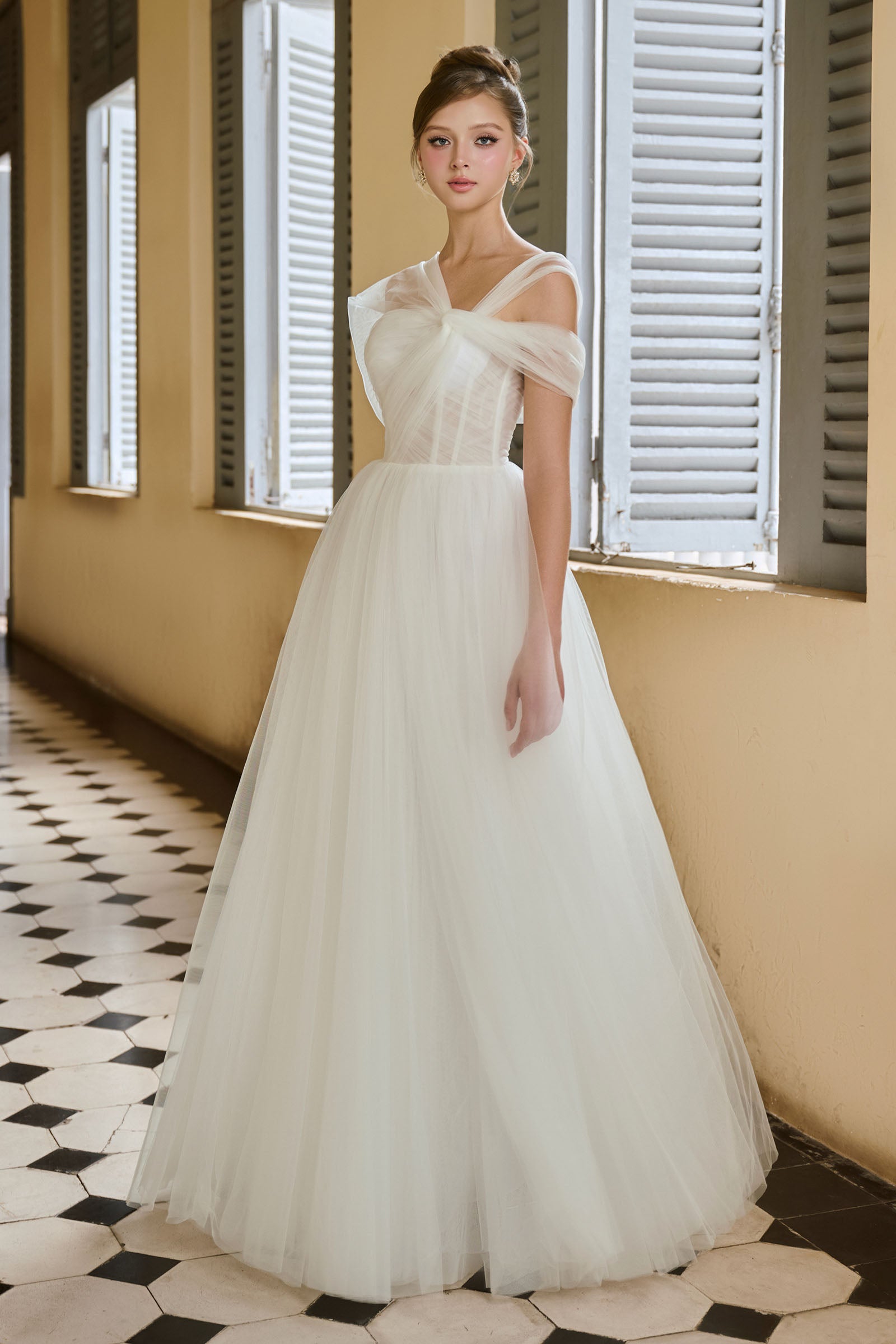 Margaret Asymmetric Neck Maxi Dress