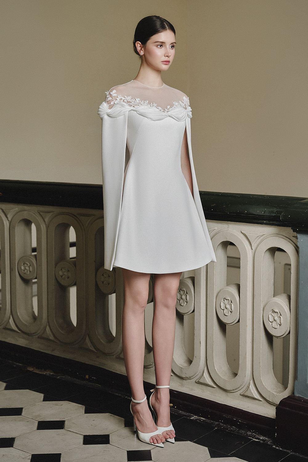 Women's Margaret Cape Sleeve Mini Dress Off White S/M/L/Customize MEAN BLVD Off White / L