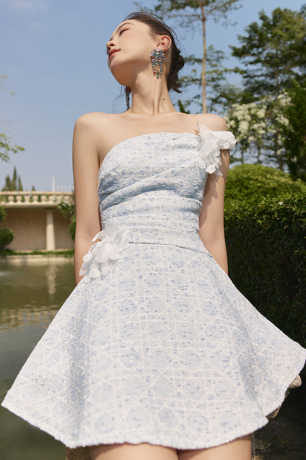 Crustial Asymmetric Neck Mini Dress