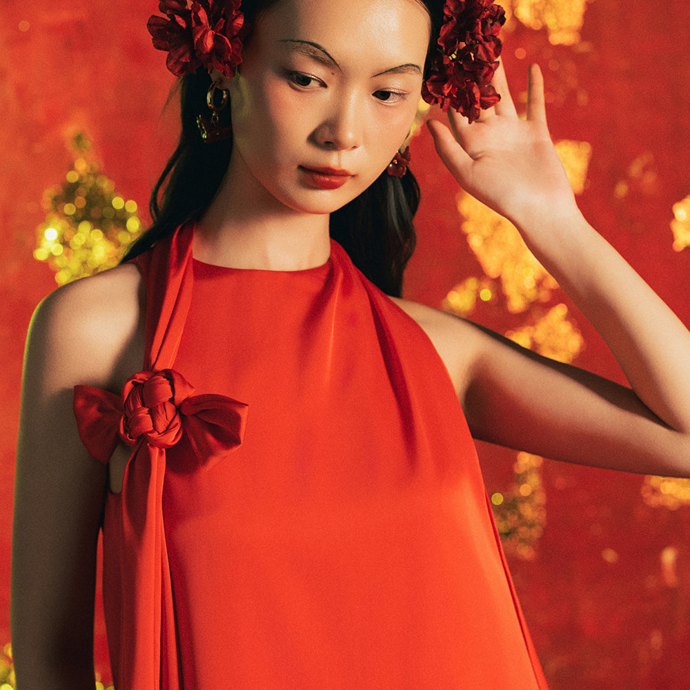 Thieu Hoa Asymmetric Synthetic Silk Top