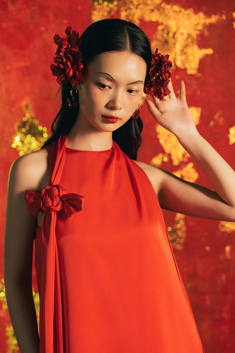 Thieu Hoa Asymmetric Synthetic Silk Top