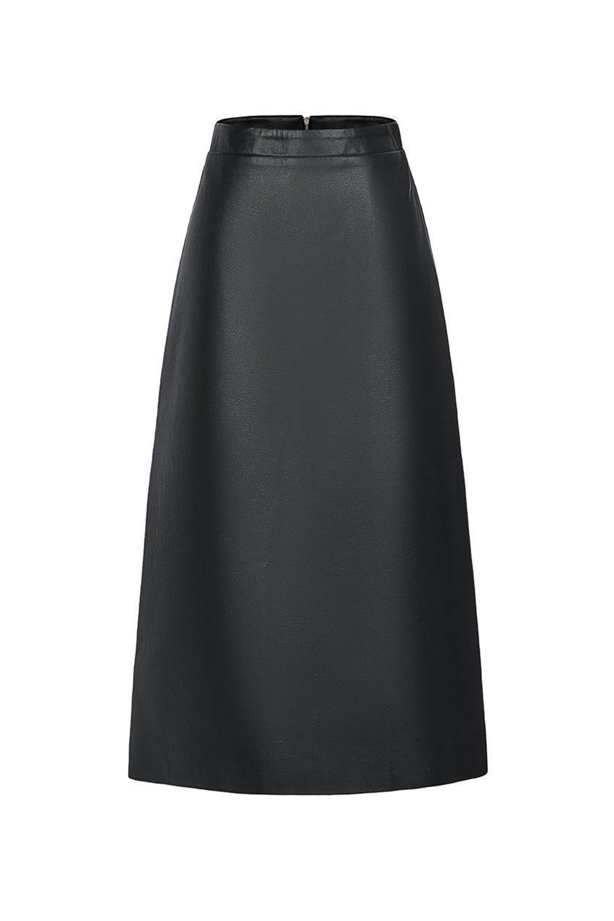 Chantel A-line Back Zipper Leather Midi Skirt