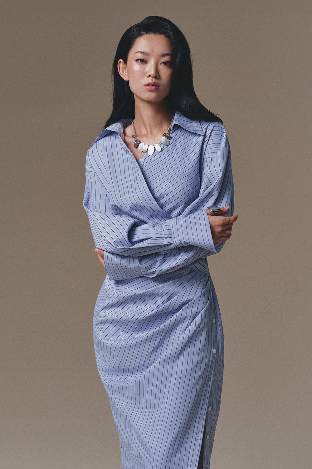 Sailing Asymmetric Neck Maxi Dress