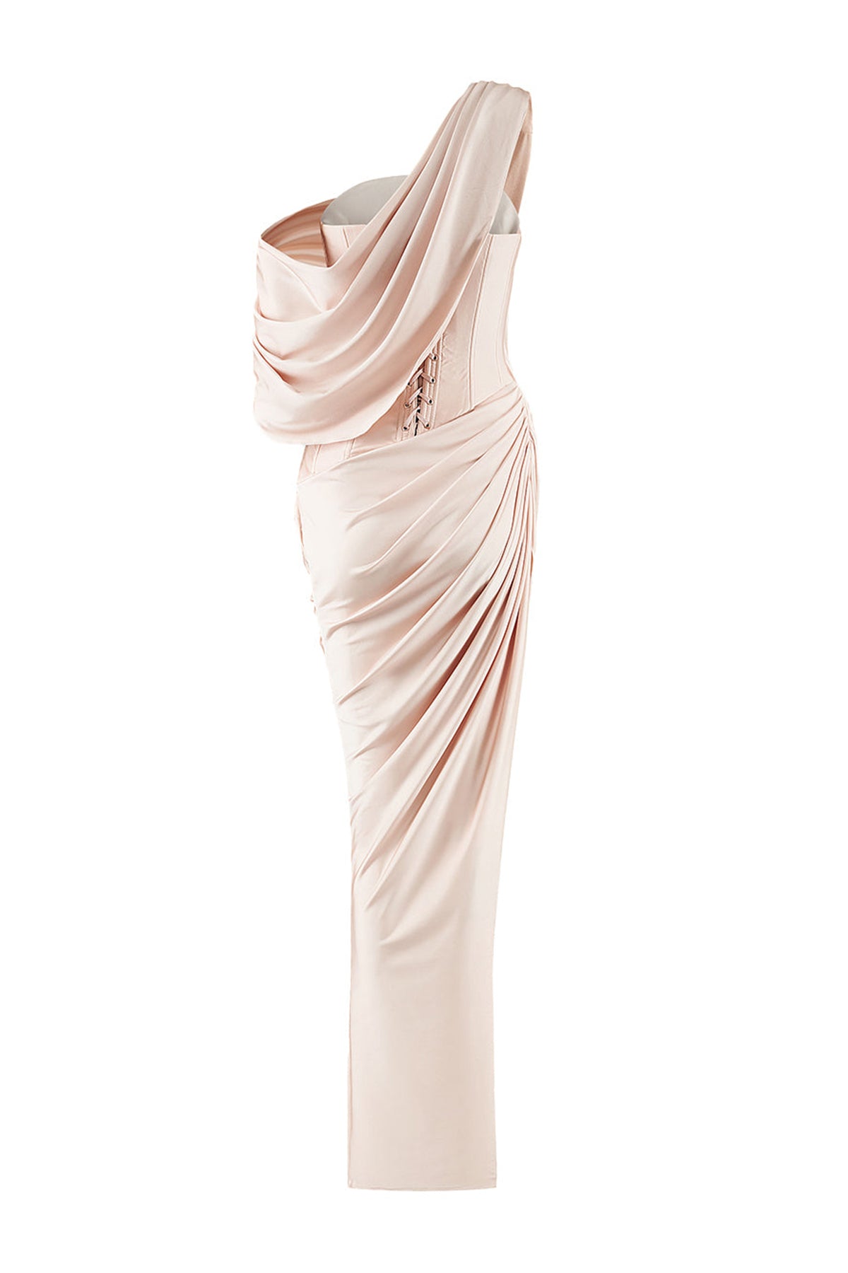 Mavis Bodycon Asymmetric Sleeved Spandex Floor Length Dress