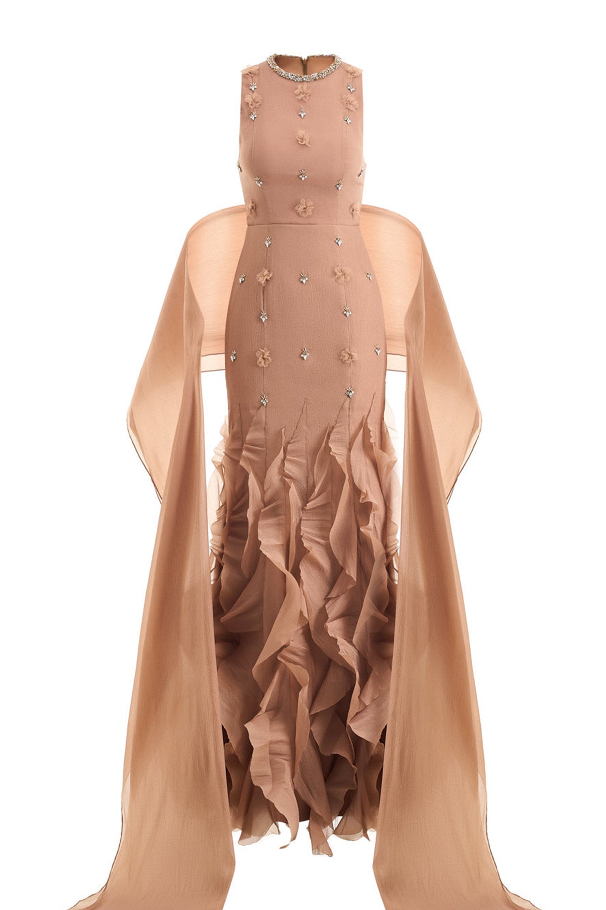 Potter Mermaid Jewel Neck Organza Floor Length Dress