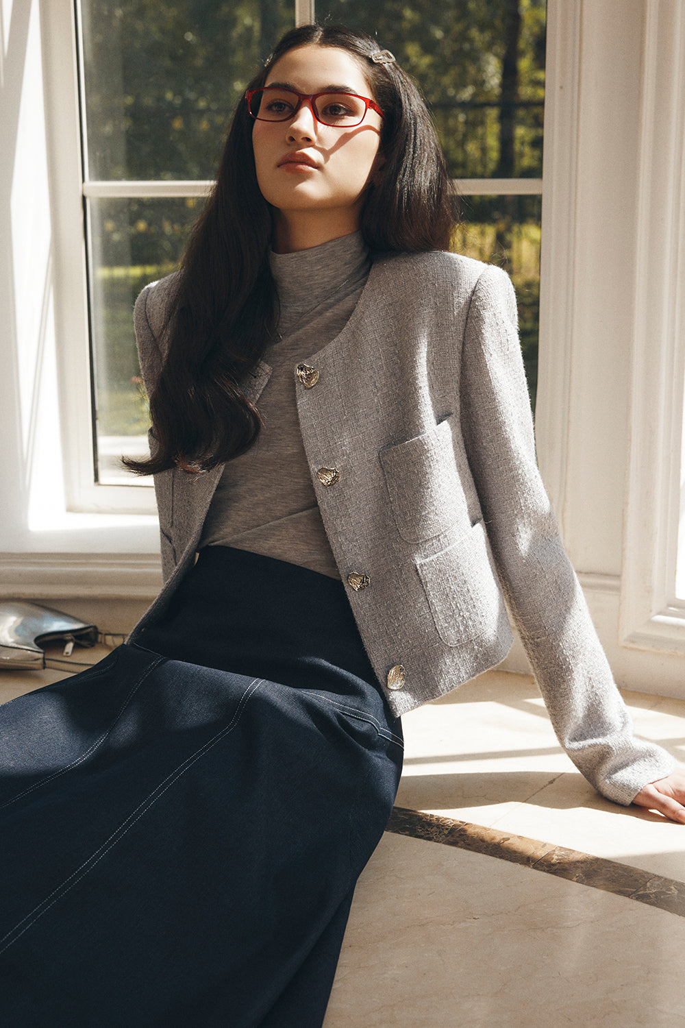 Bethany Round Neck Tweed Jacket