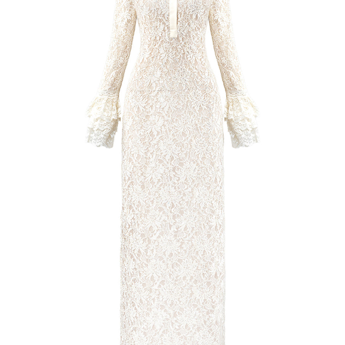 Callie Sheath Poet Sleeved Lace Maxi Dress