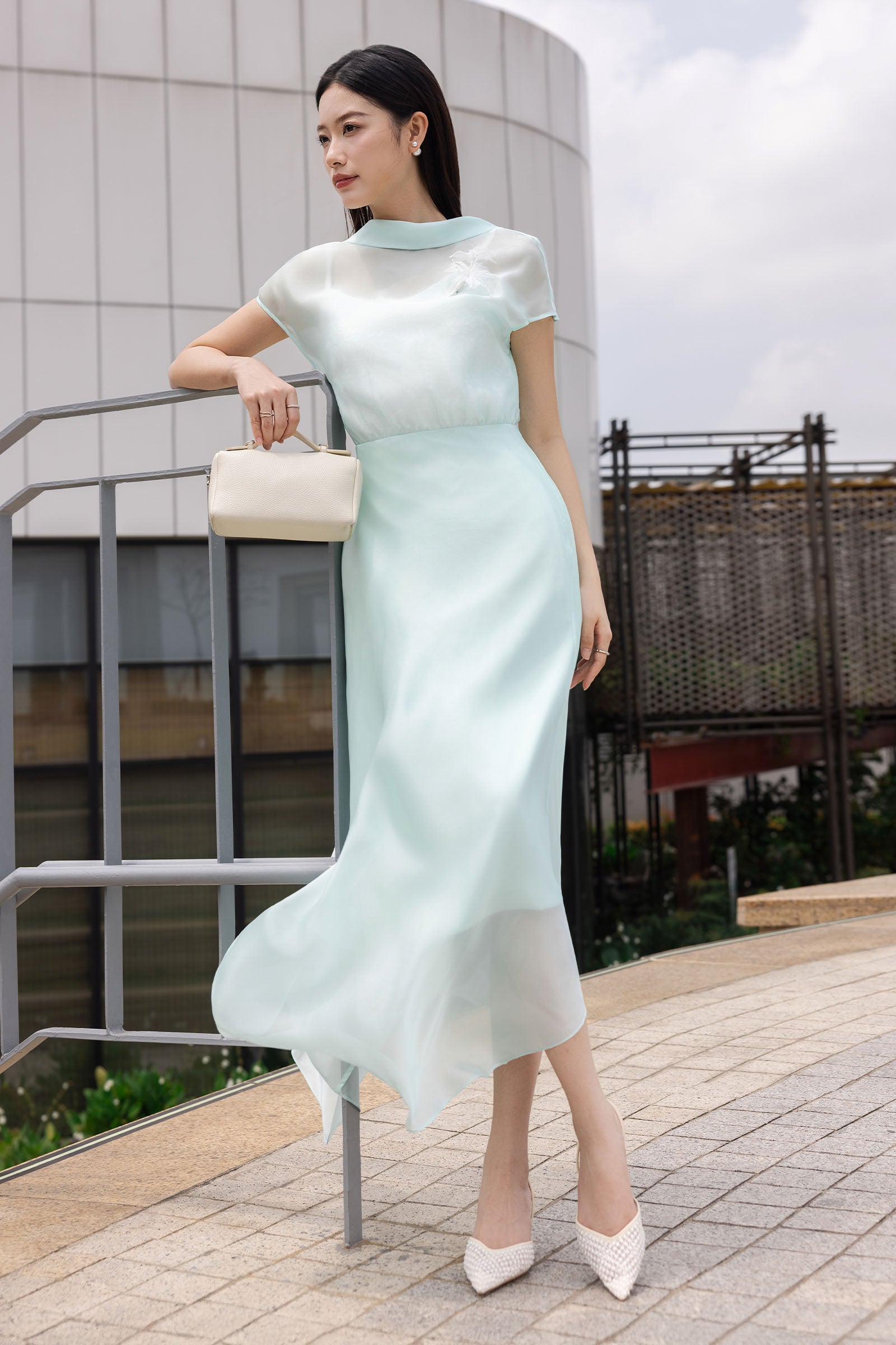 Women's Luc Van Boat Neck Midi Dress Pastel Turquoise S/M/L/Customize MEAN BLVD Pastel Turquoise / S