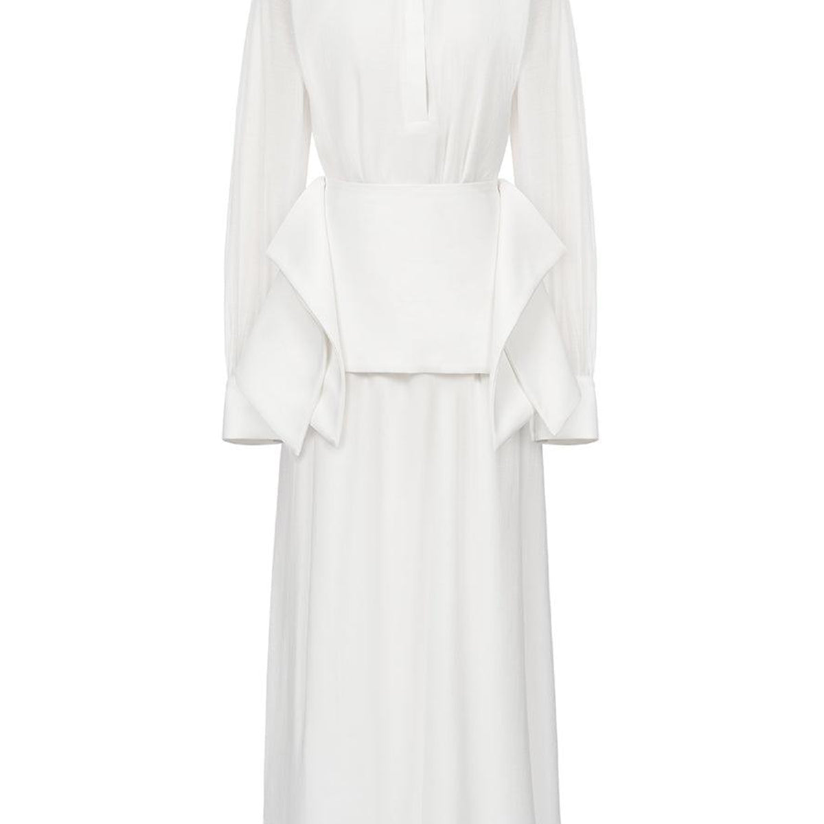 Ophelia Peplum Cuff Sleeved Crinkle Chiffon Ankle Length Dress