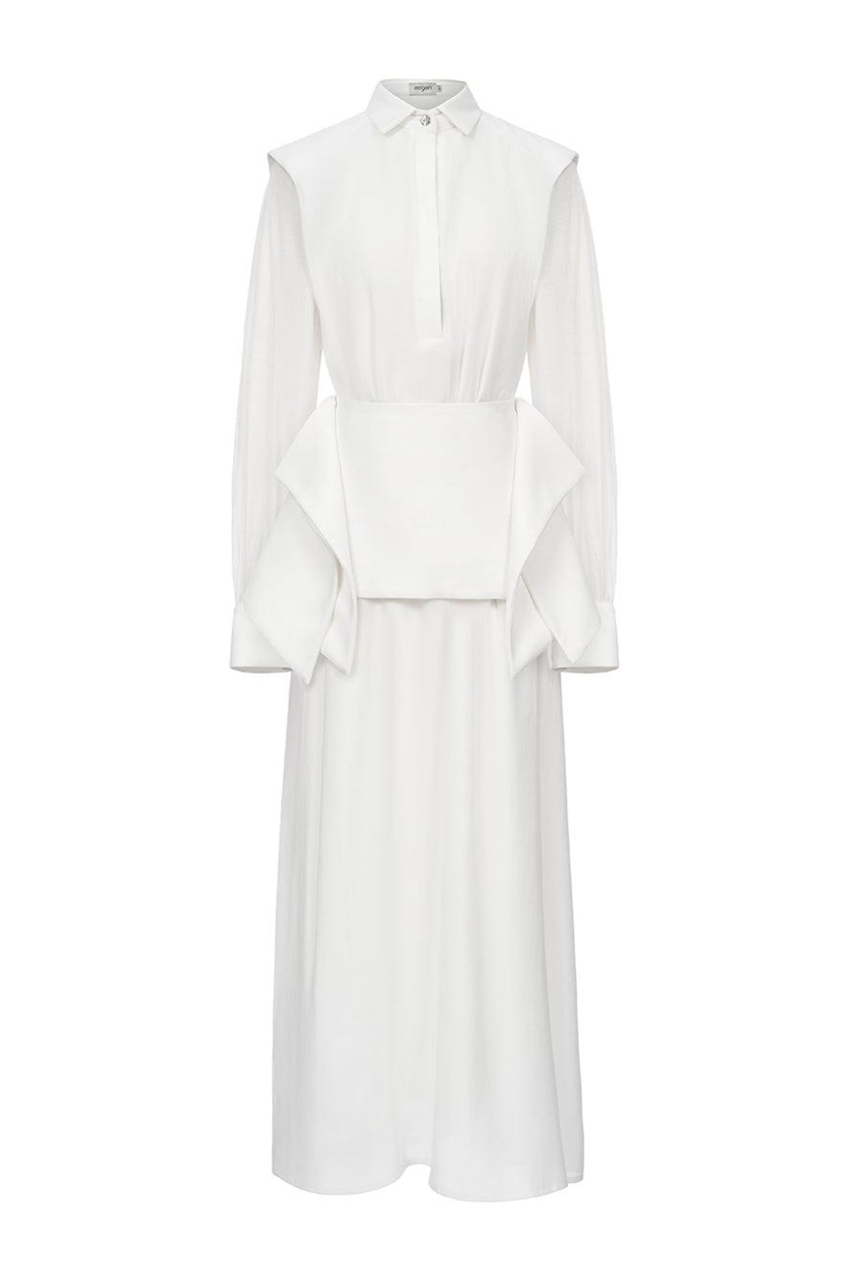 Ophelia Peplum Cuff Sleeved Crinkle Chiffon Ankle Length Dress
