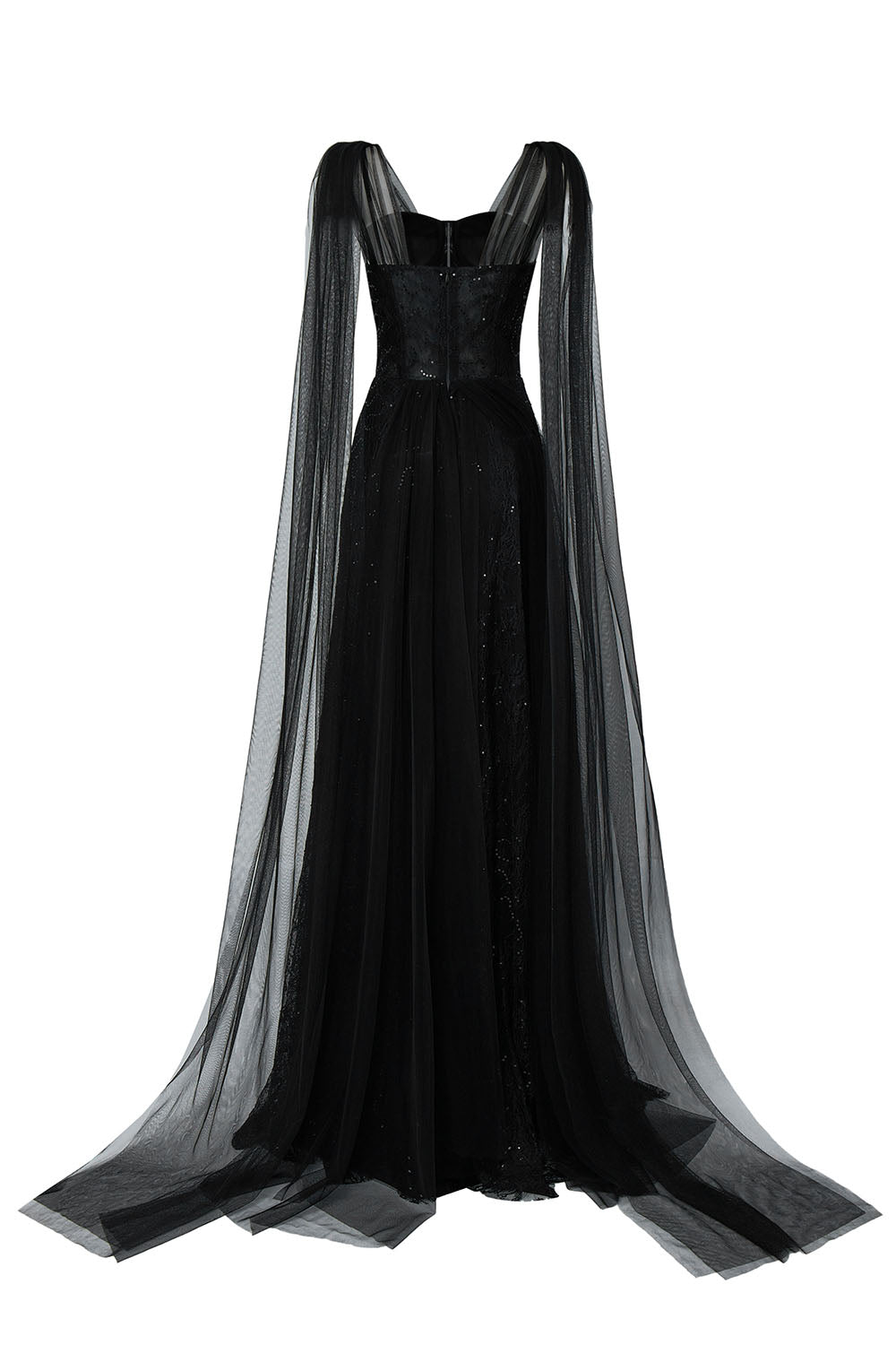 Nyxara A-line Symmetric Flap Mesh Lace Floor Length Dress