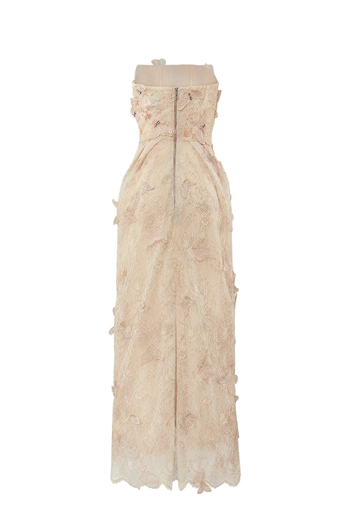 Butterfly Reverie Strapless Embroidered Lace Maxi Dress