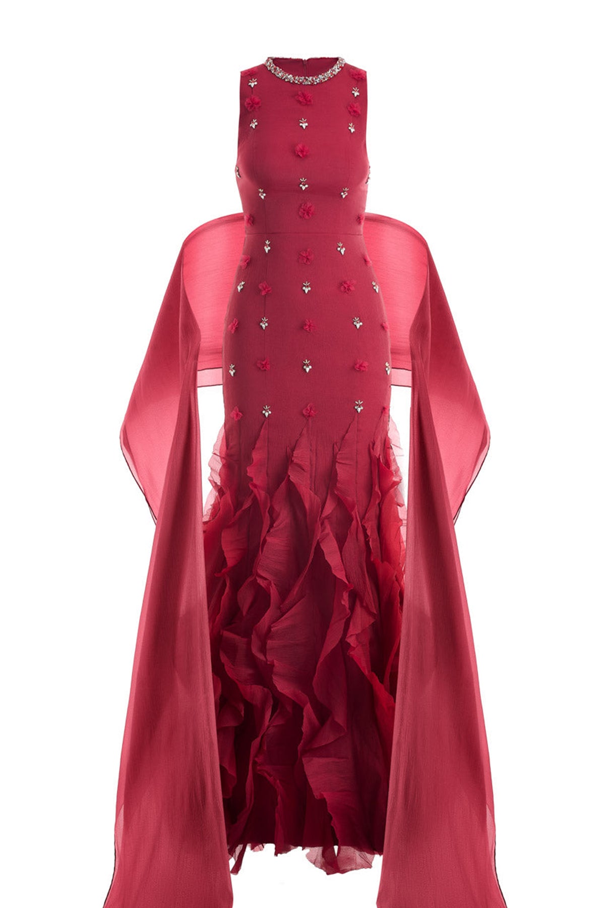 Potter Mermaid Jewel Neck Organza Floor Length Dress