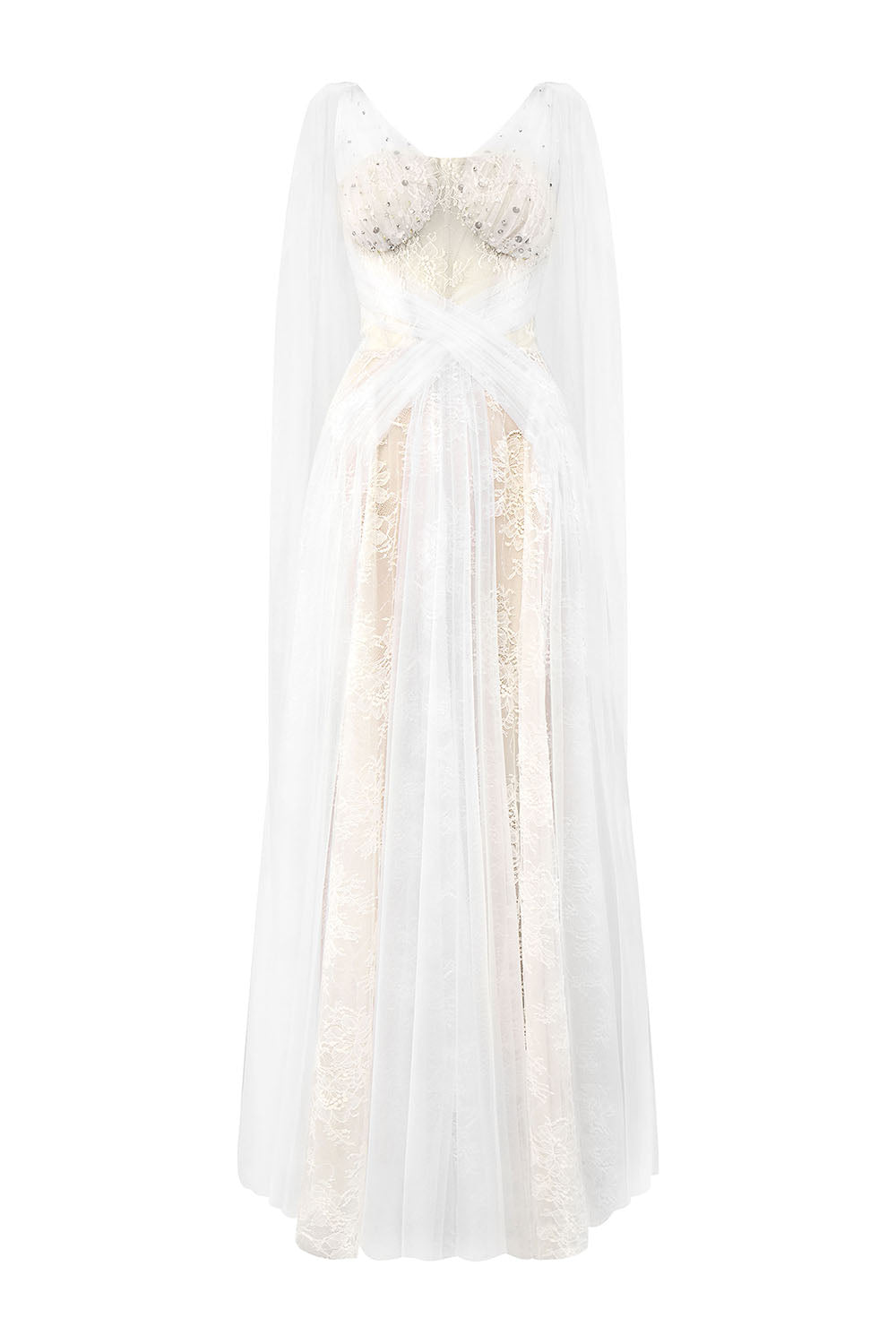 Nyxara A-line Symmetric Flap Mesh Lace Floor Length Dress