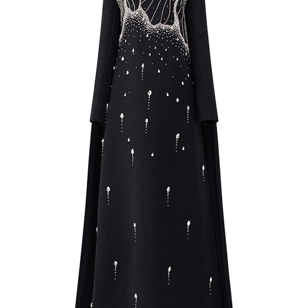 Jensen Straight Extended Flap Velvet Satin Floor Length Dress