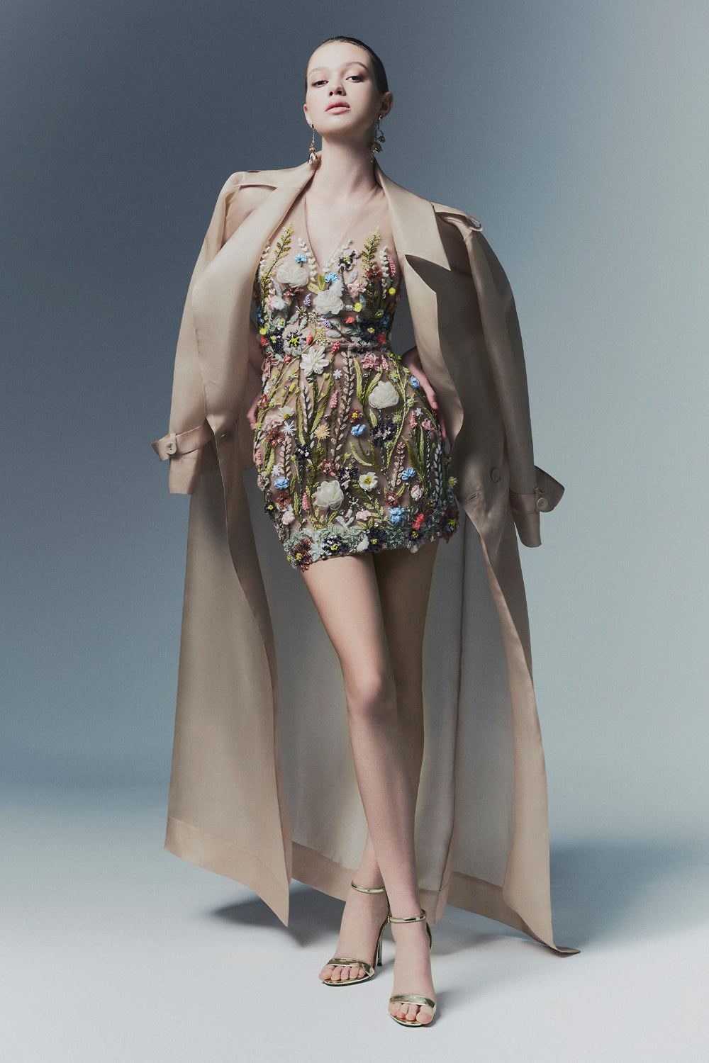 Margo Notch Neck Organza Trench Coat