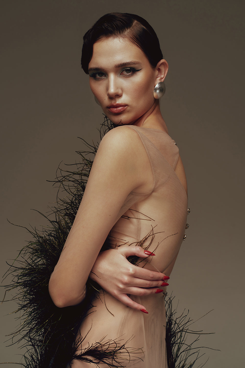 Hera Illusion Feather Maxi Dress