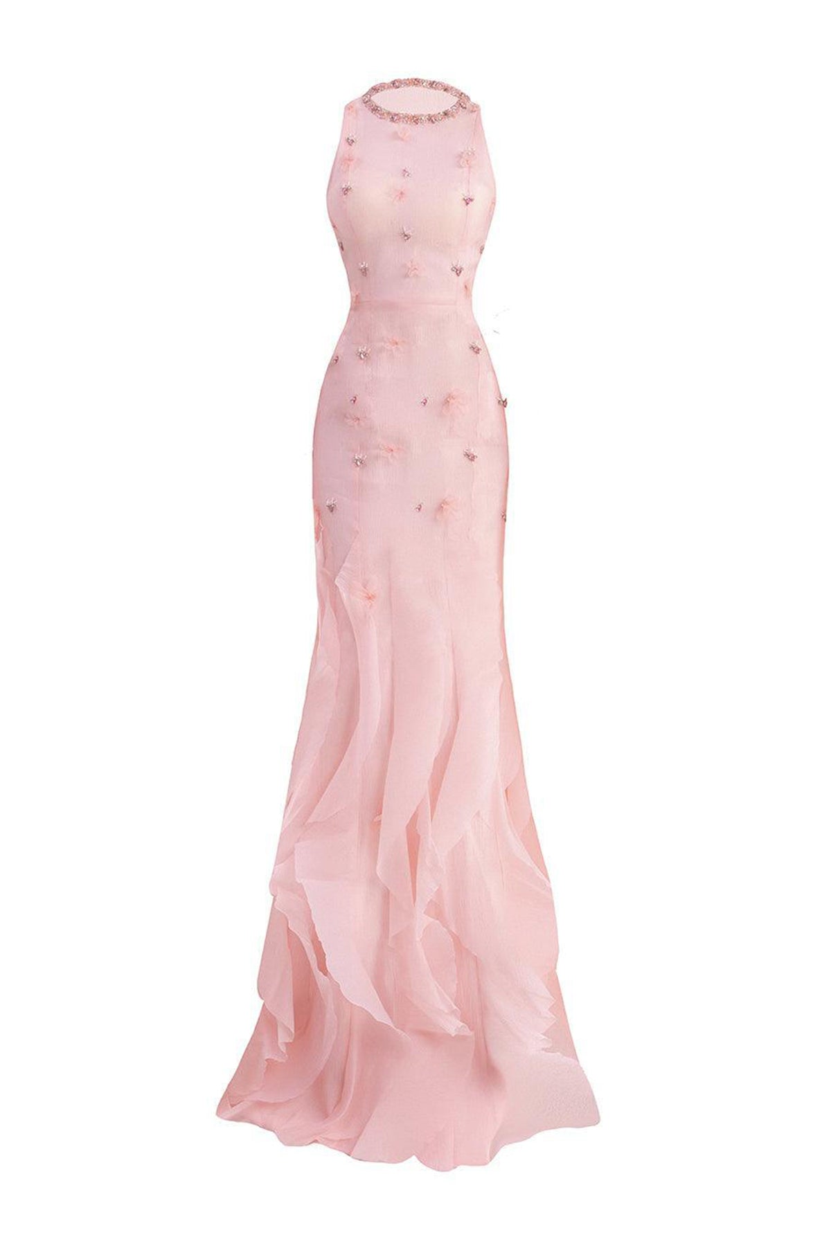 Potter Mermaid Jewel Neck Organza Floor Length Dress