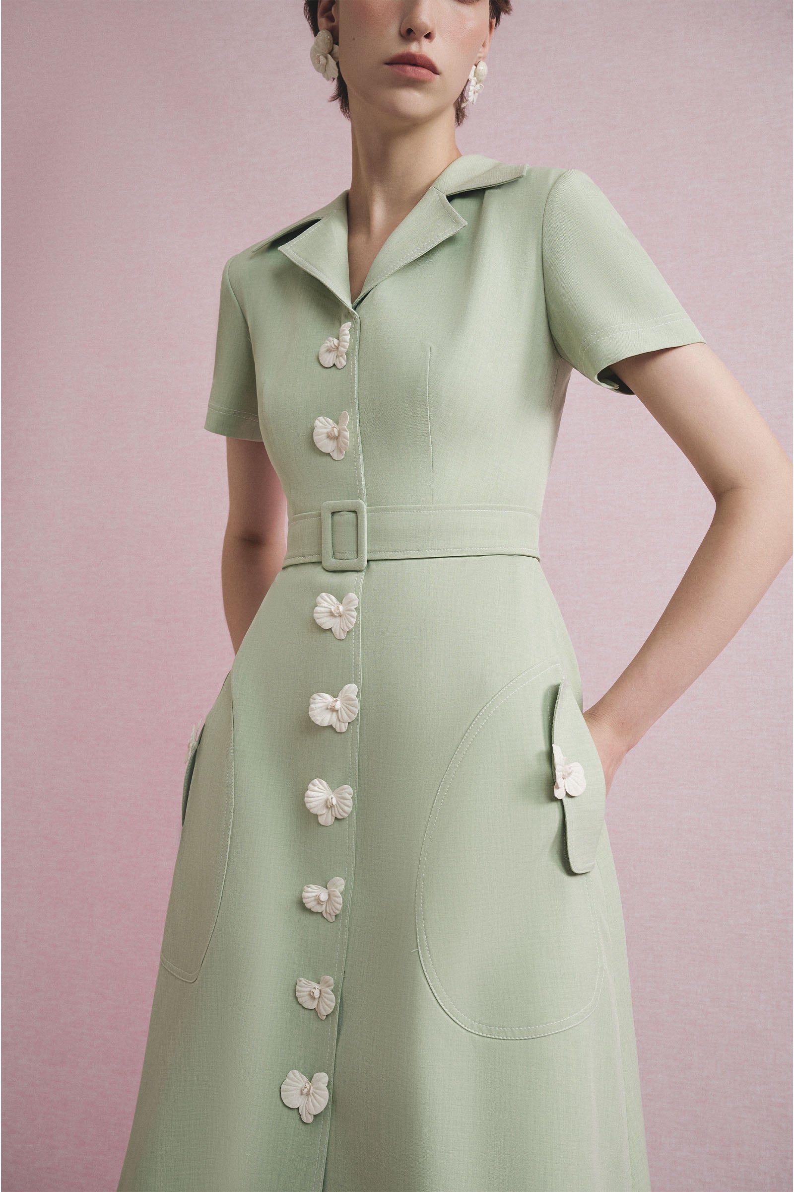 Pilian Notch Neck Midi Dress
