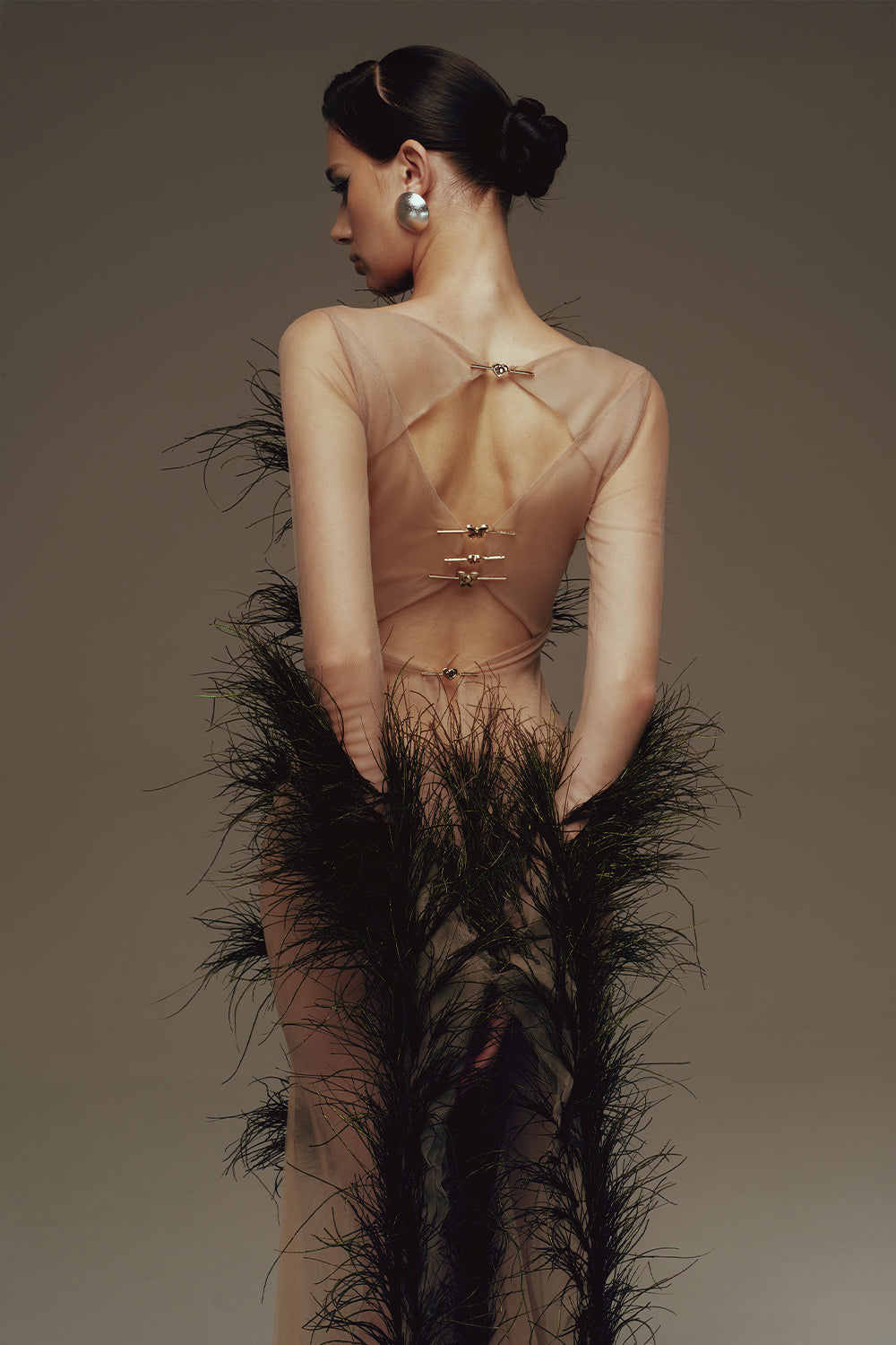 Hera Illusion Feather Maxi Dress