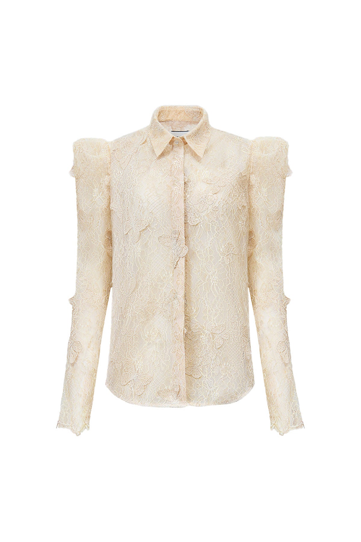 Butterfly Reverie Straight Leg Of Mutton Sleeved Tulle Shirt