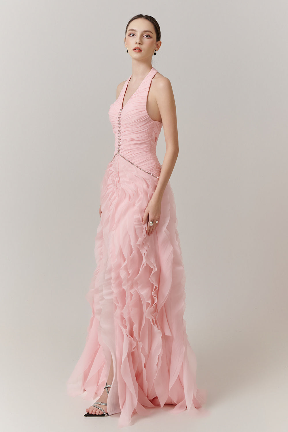 halter ruffle dress Fleur Lace Mini Please refer to the product description for the final size information All Over Halter Ruffle Mini