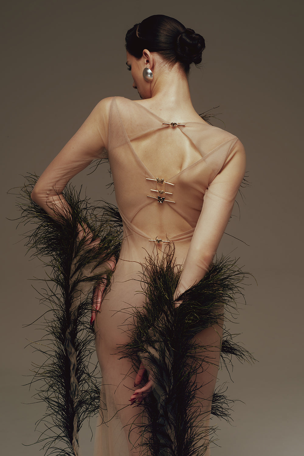 Hera Illusion Feather Maxi Dress