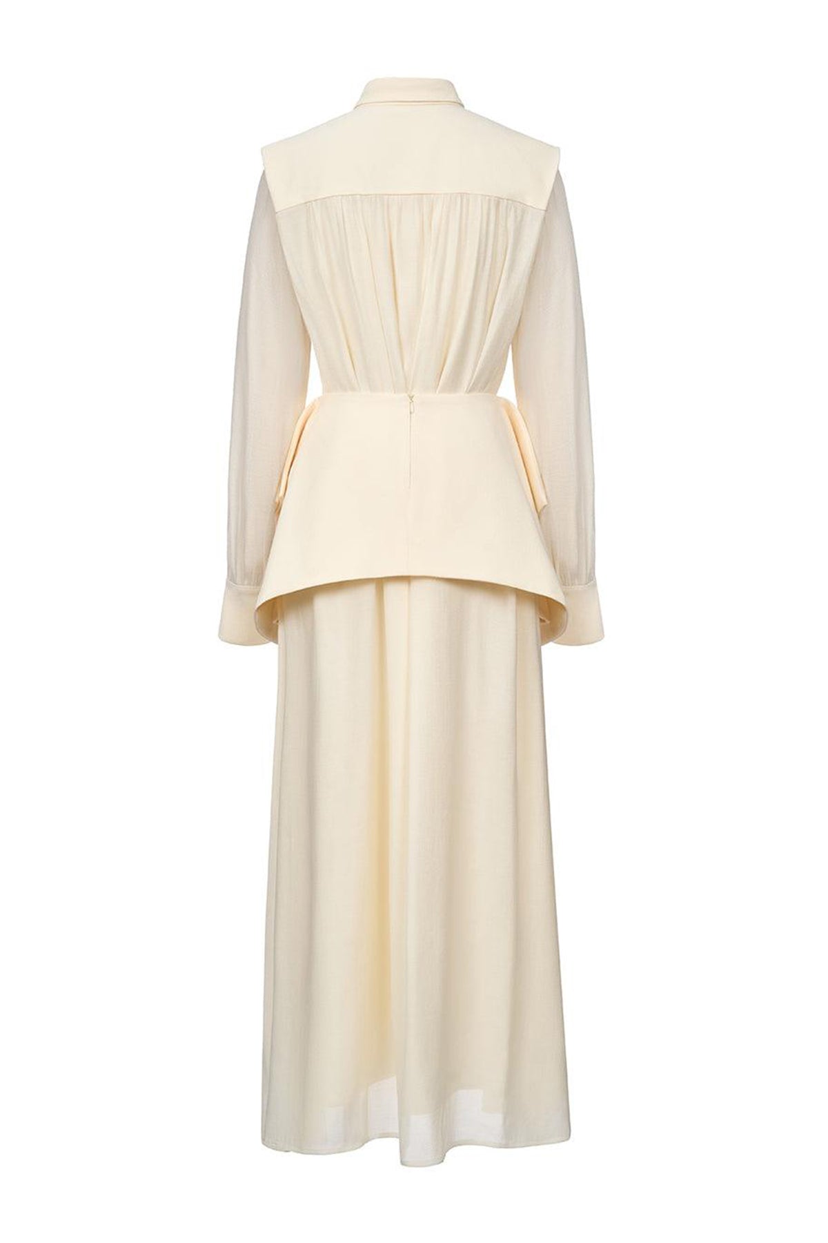 Ophelia Peplum Cuff Sleeved Crinkle Chiffon Ankle Length Dress