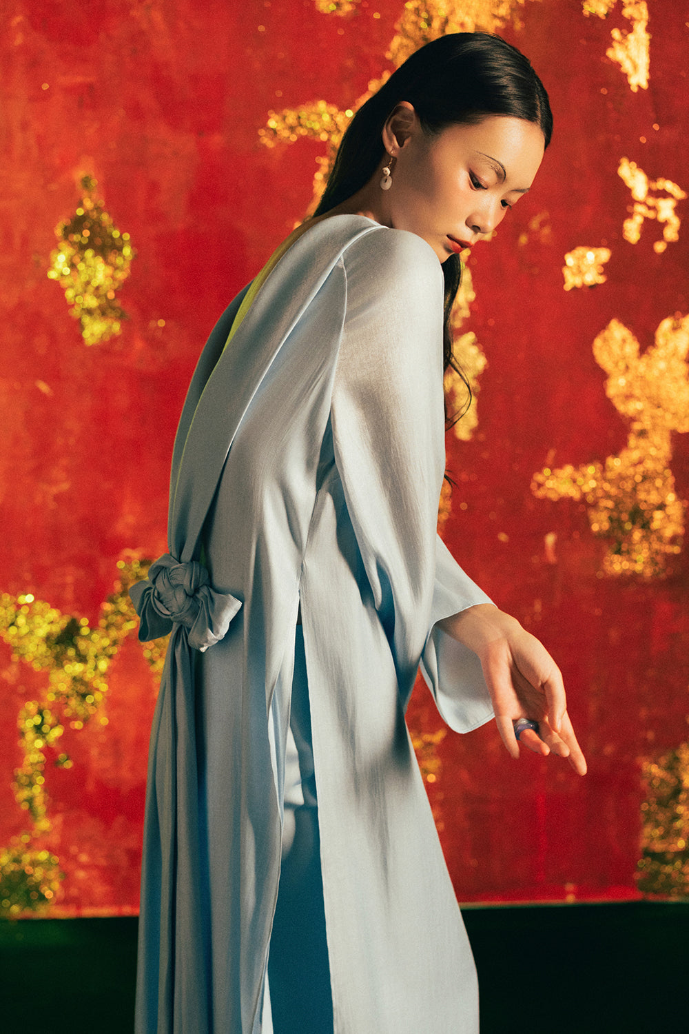 Thuy Vu Mandarin Collar Synthetic Silk Ao Dai