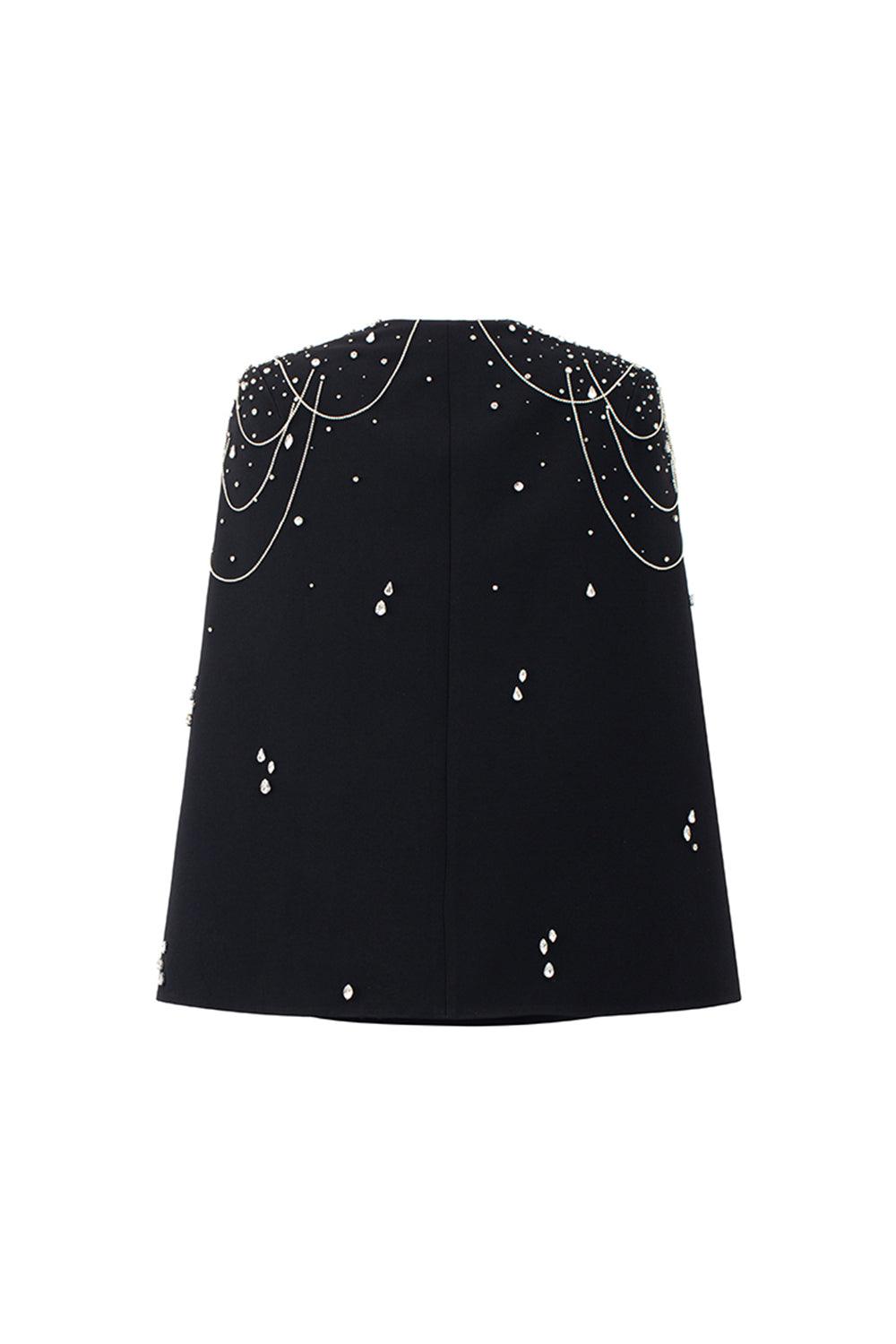 Ermias Straight Lapelless Velvet Satin Cape