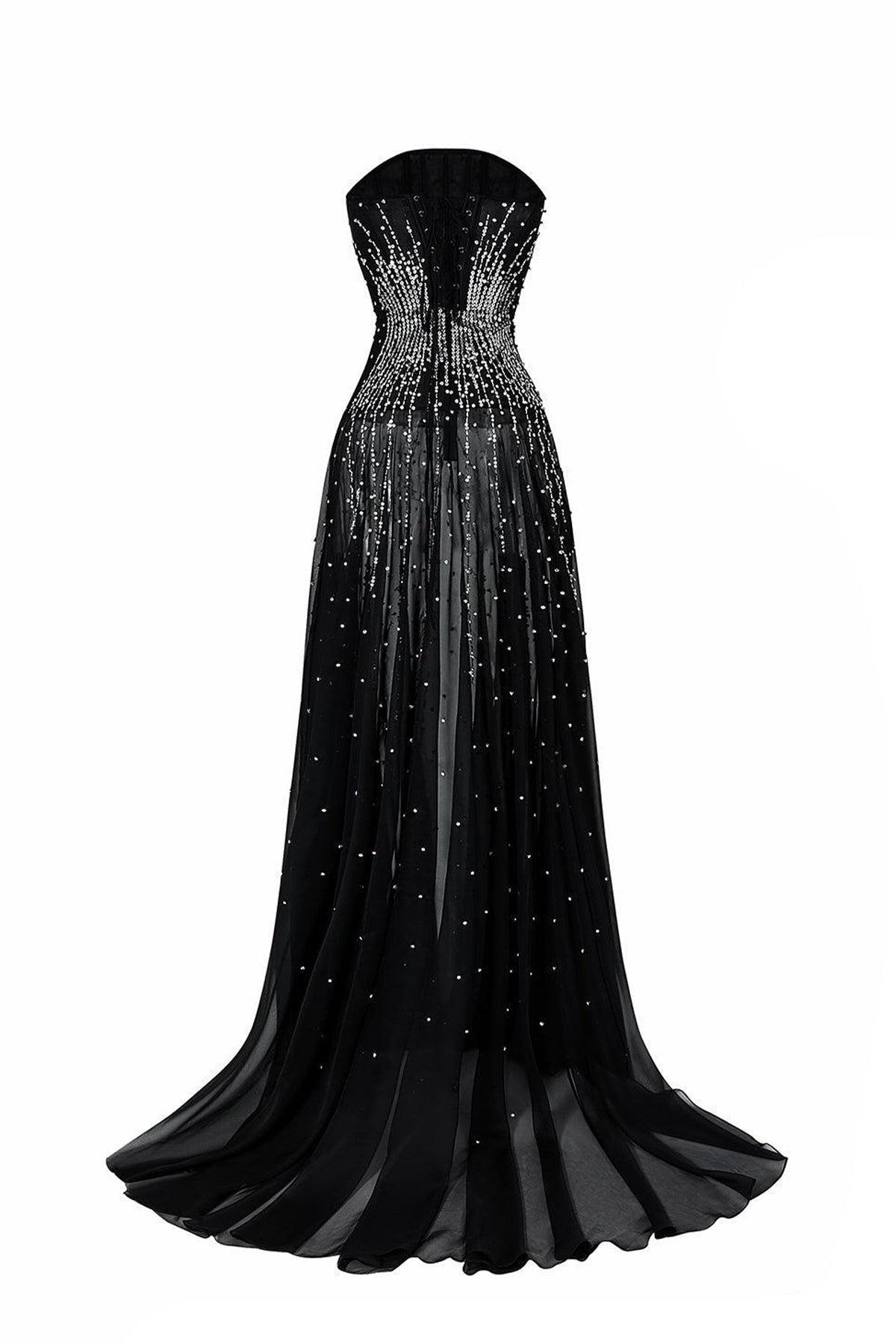 Leyla Strapless Stone Organza Voile Floor Length Dress