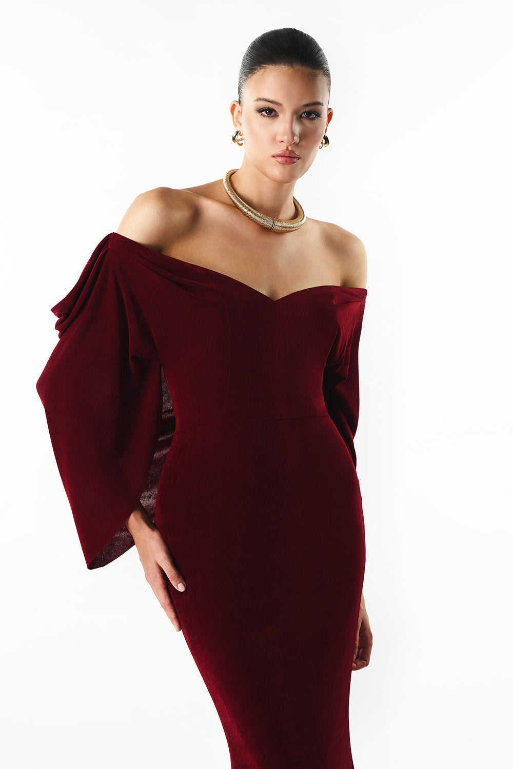 Amora Off-Shoulder Gathering Maxi Dress