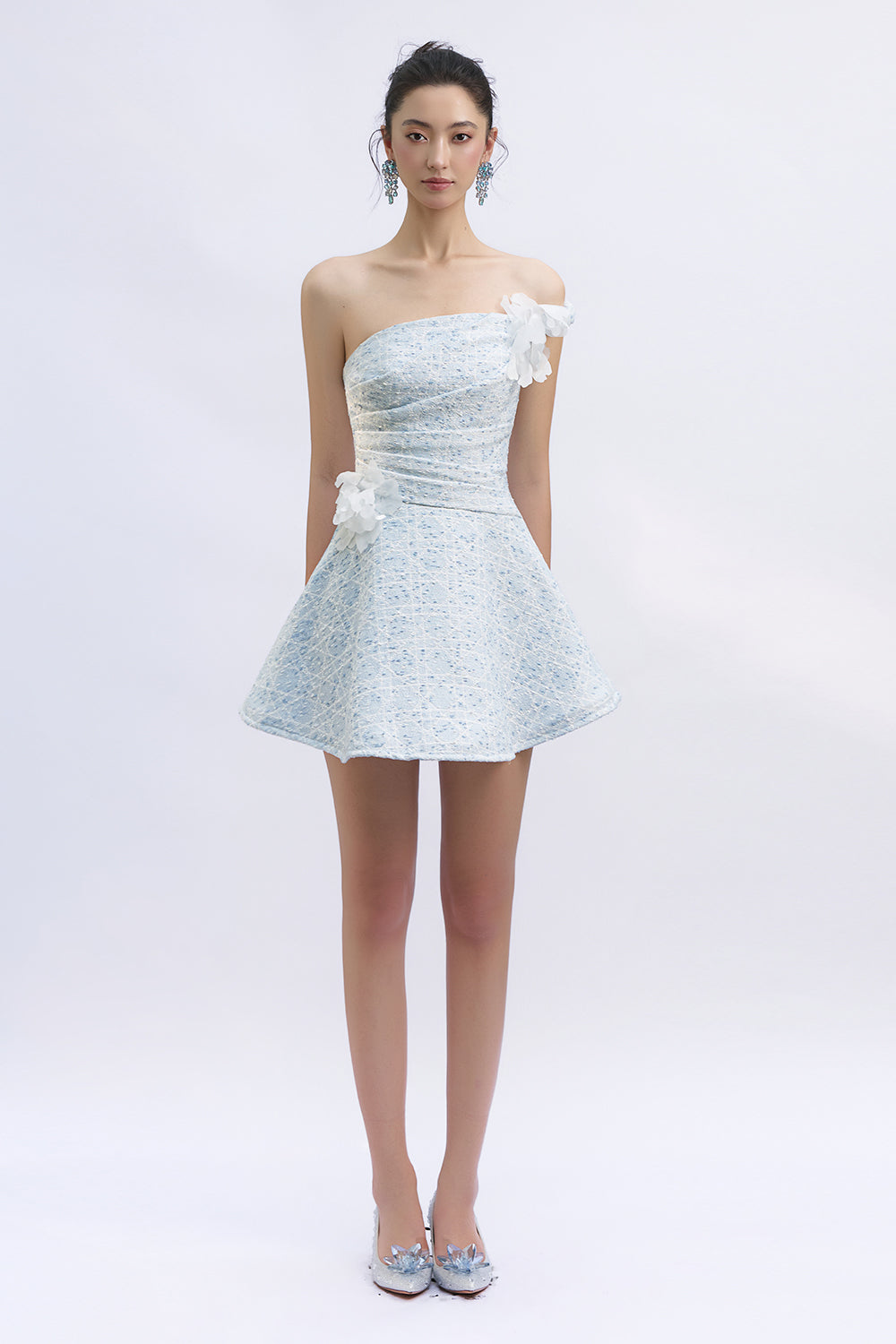 Crustial Asymmetric Neck Mini Dress